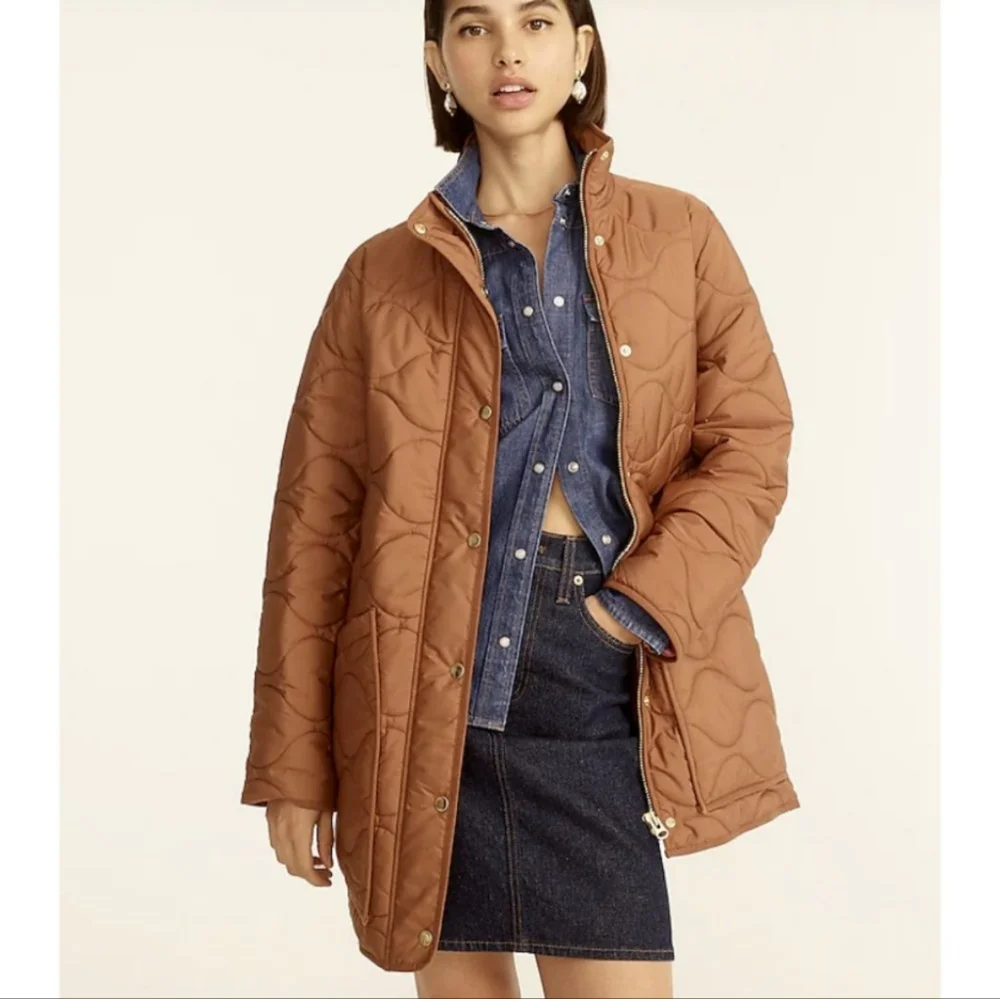 J Crew Large Quilted Cocoon Puffer Coat Primaloft Dark Nutmeg Brown AQ470 - Picture 1 of 16